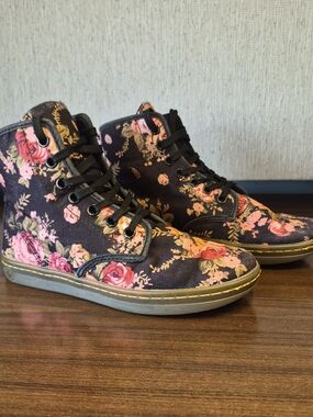 Dr. Martens Black Floral Canvas Ankle Boots